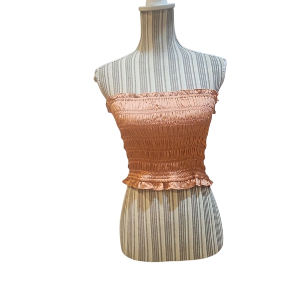 Free People Intimatly Woman Be Right Back Peach Smocked Tube Top Size SP - Picture 1 of 14